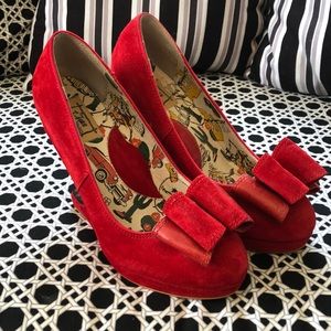 Miss L Fire Red Suede Illusion Heels Sz 40